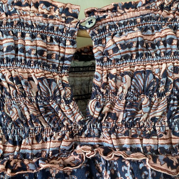 SEA New York Jasper Border Puff Sleeve Smocked Top Medium - Picture 4 of 7